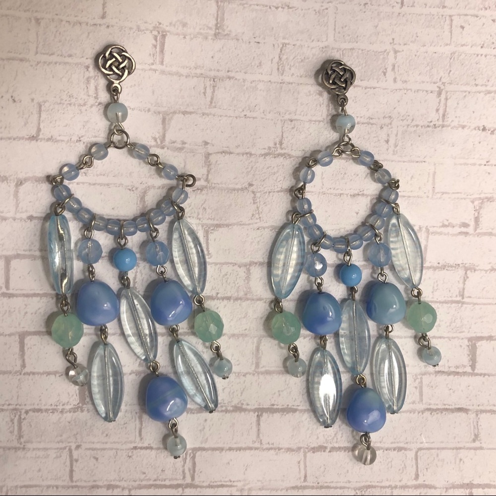 Infinity knot blue beaded chandelier boho earring